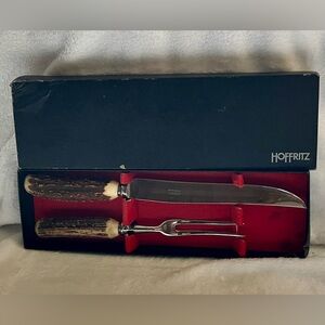 Hoffritz Vintage Antler Handle Carving Knife and Fork Set